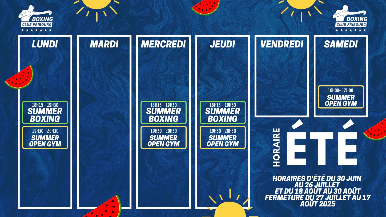 Horaires ete 2025