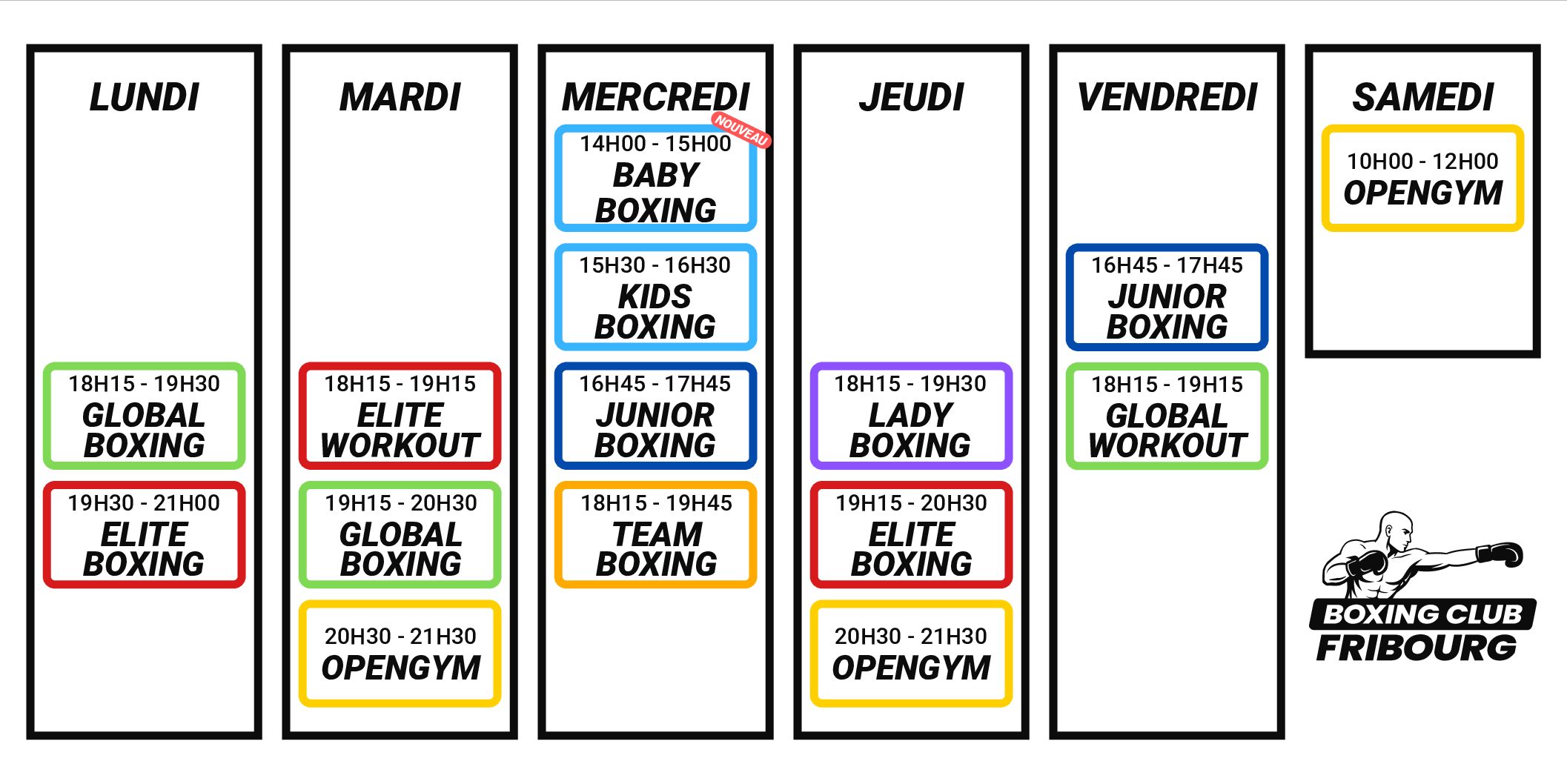Horaire Boxing Club Fribourg 2026