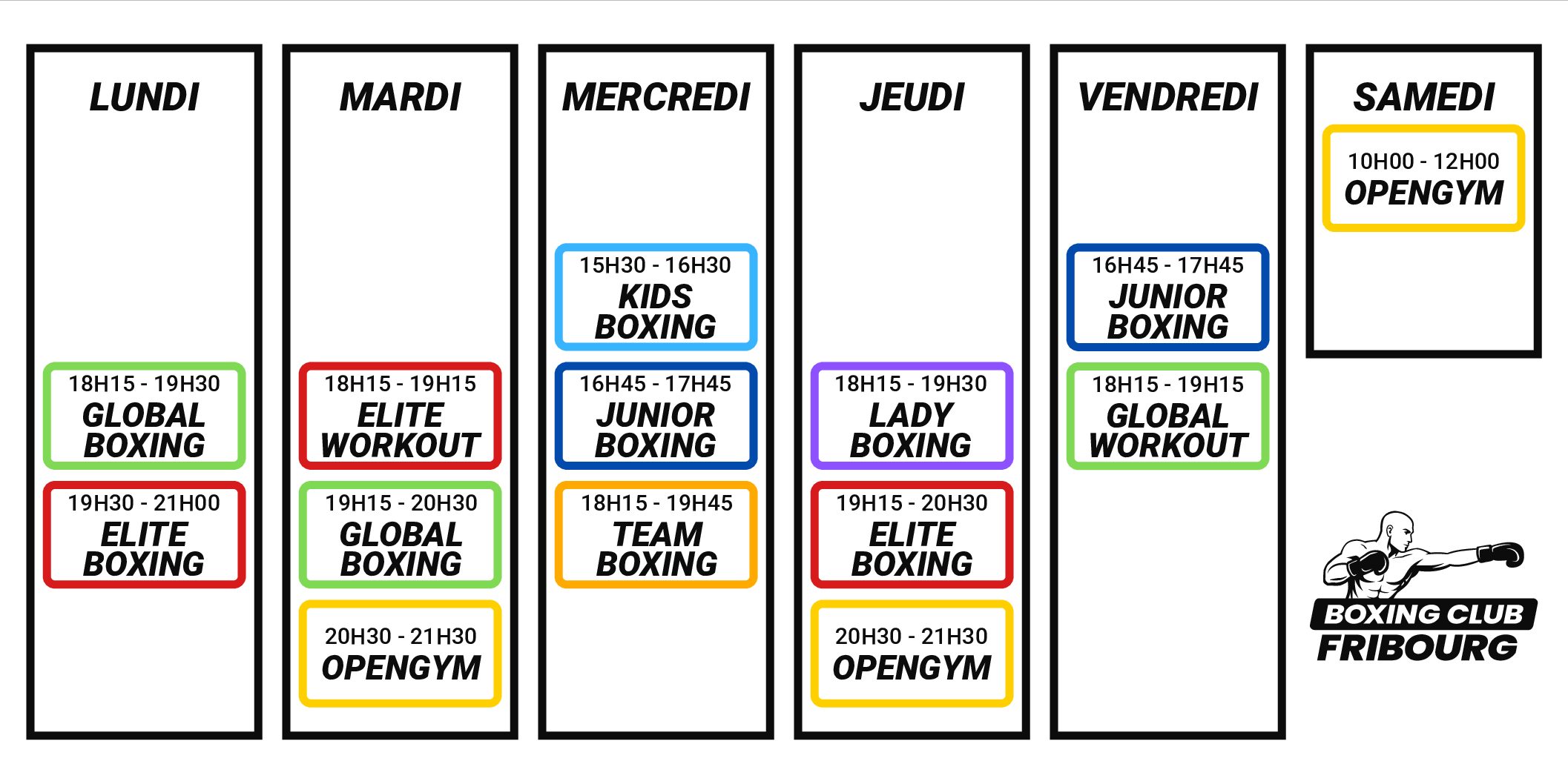 Horaire Boxing Club Fribourg 2026