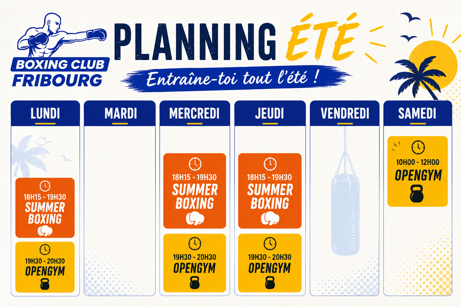 Horaire Boxing Club Fribourg 2026