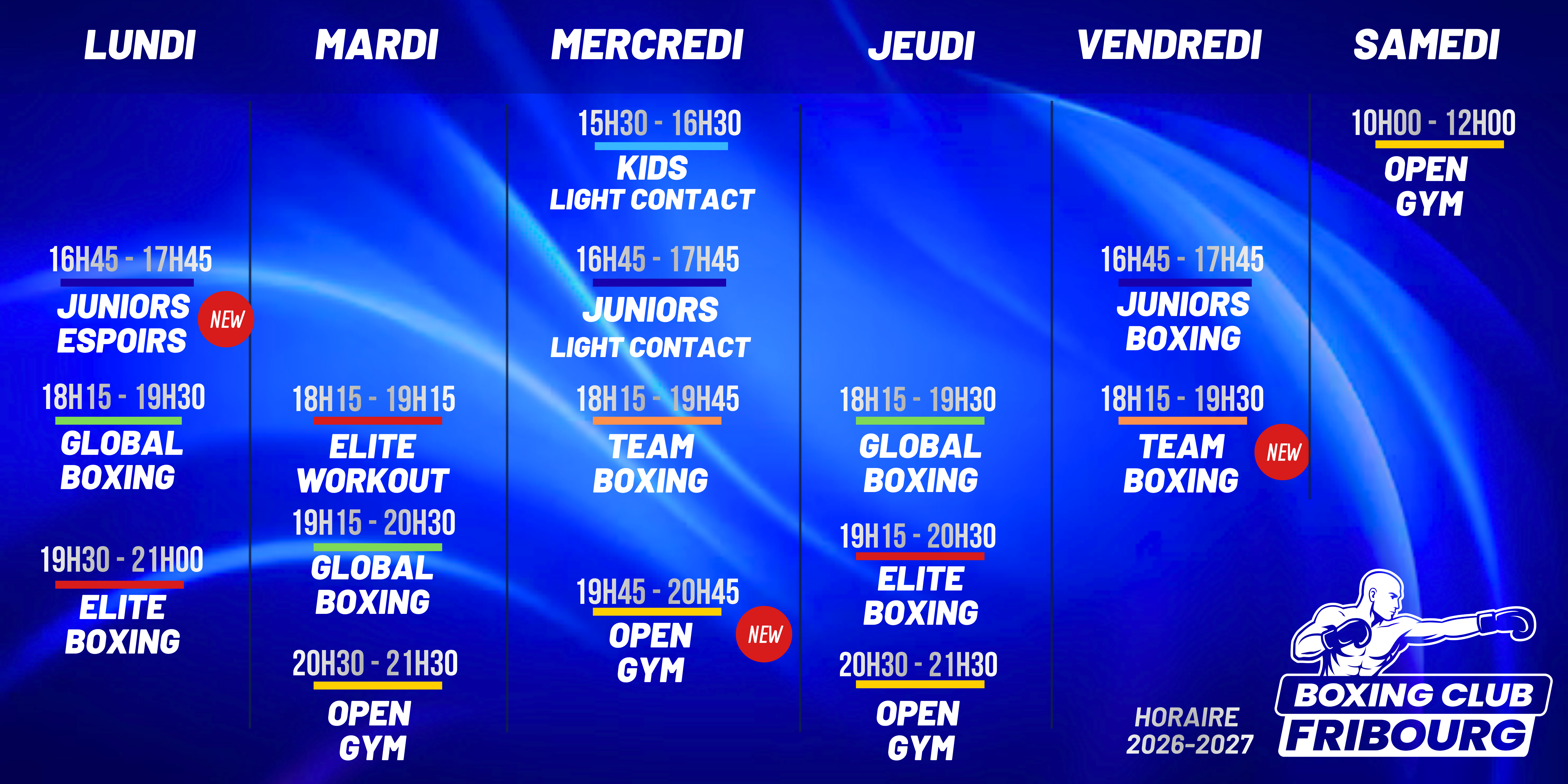 Horaire Boxing Club Fribourg 2026